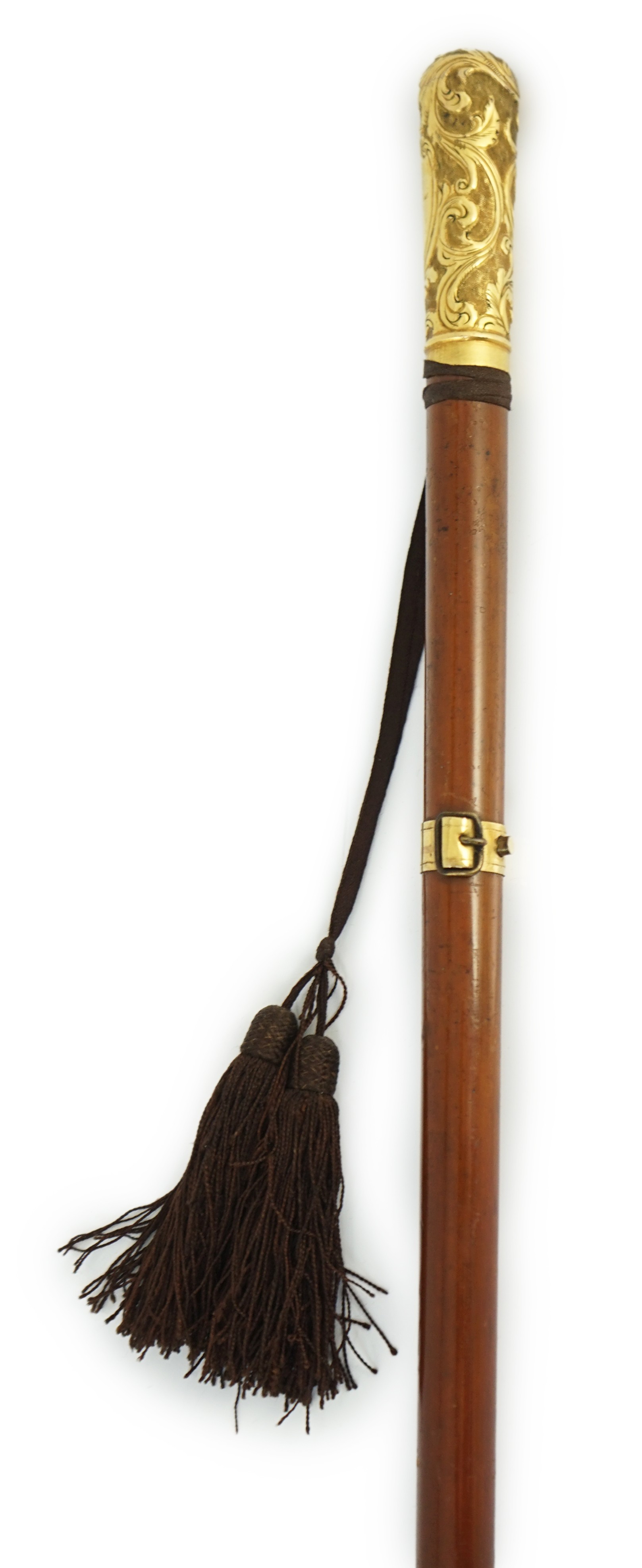 A 19th century French gold mounted hardwood swordstick, 86cm long